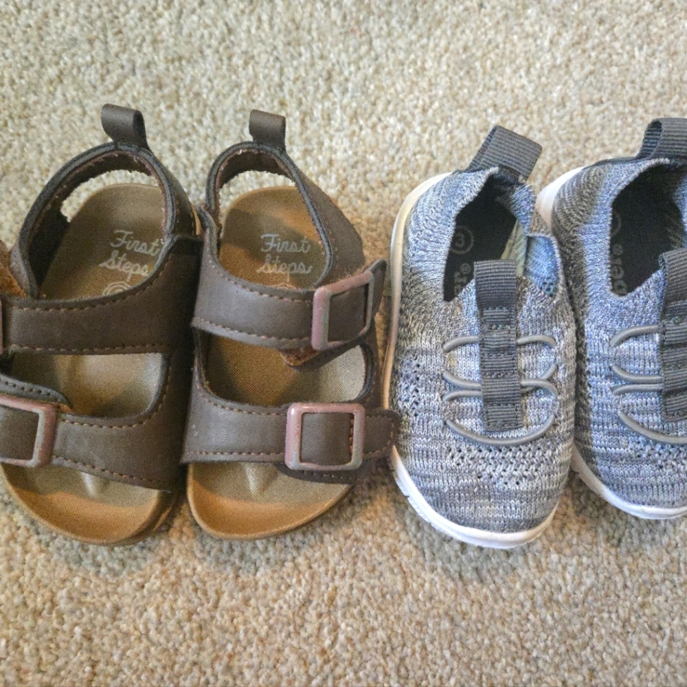 Brown Sandals and Gray Sneakers size toodler 3